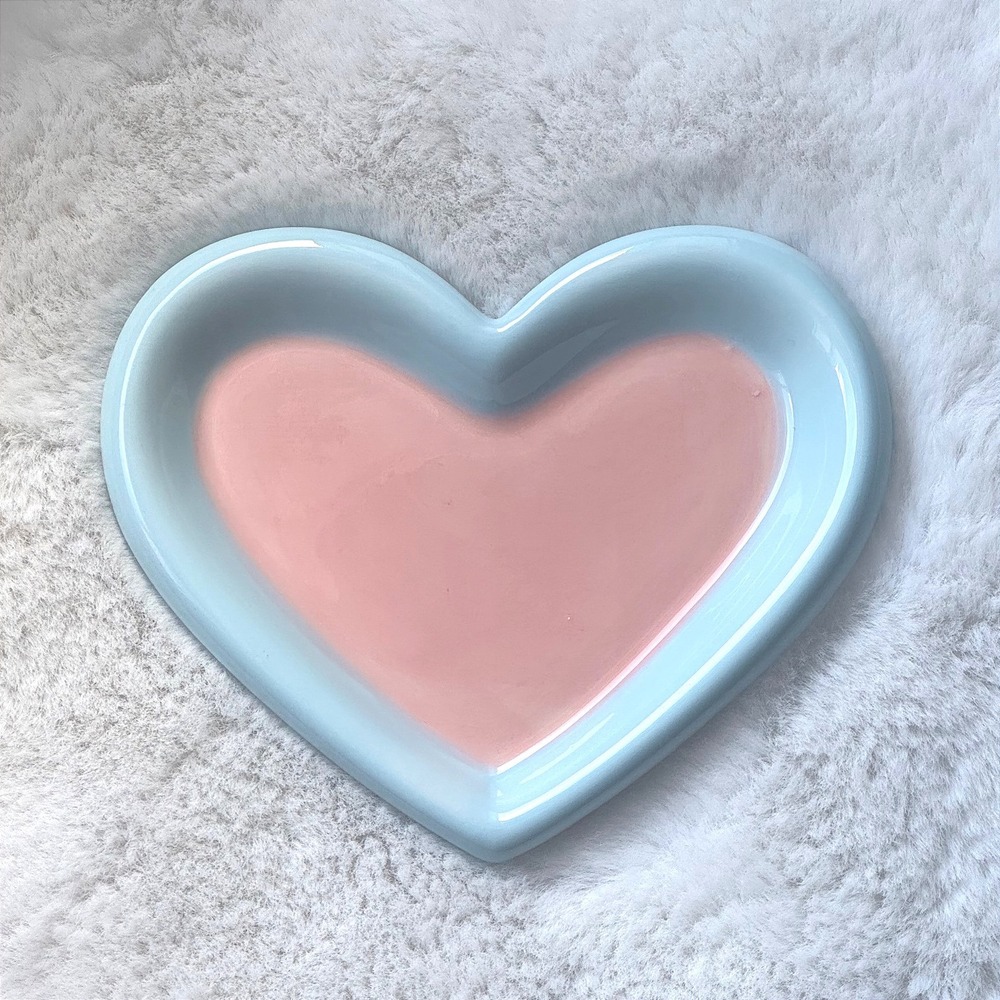 New Heart Shaped‎ Ceramic Cat Plate Pink Blue Whisker Fatigue Friendly Dish - Picture 2 of 7